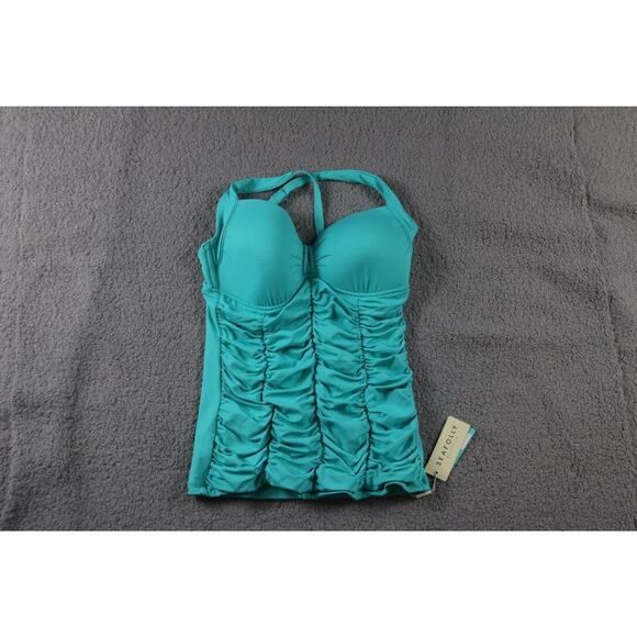 New Seafolly Swimwear 10 Blue Green Goddess DD Halter Tankini Top - Picture 1 of 5